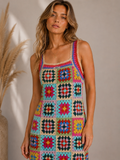 Boho Granny Square Crochet Mini Dress