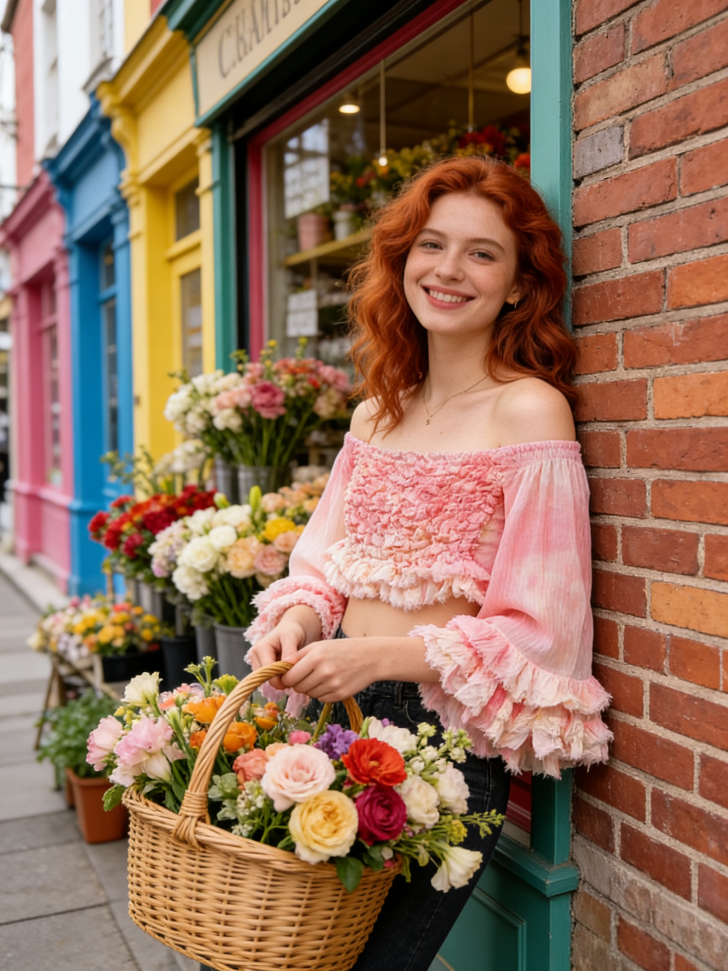 Pink Boho Ruffle Bell Sleeve Crop Top – Smocked Off Shoulder Fairy Blouse